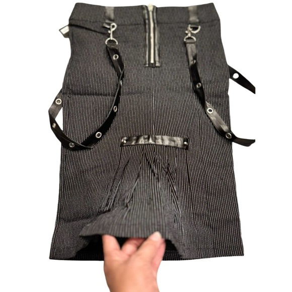 Jawbreaker 💋 Black Pinstripe Skirt with Leather Straps - Picture 6 of 9